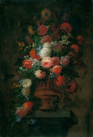 Summer flowers in bronze urn